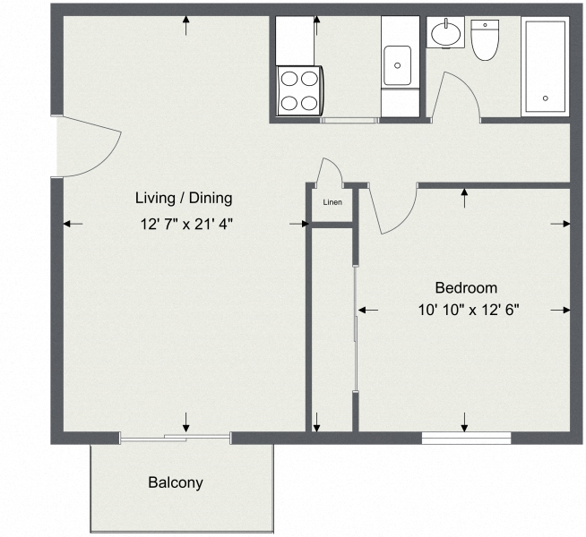 Floor plan for 1 bed, 1 bath, 575 sqft